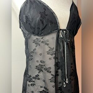 Seductive Wear Black Sheer Lace Babydoll Chemise w Beaded Tie – Medium